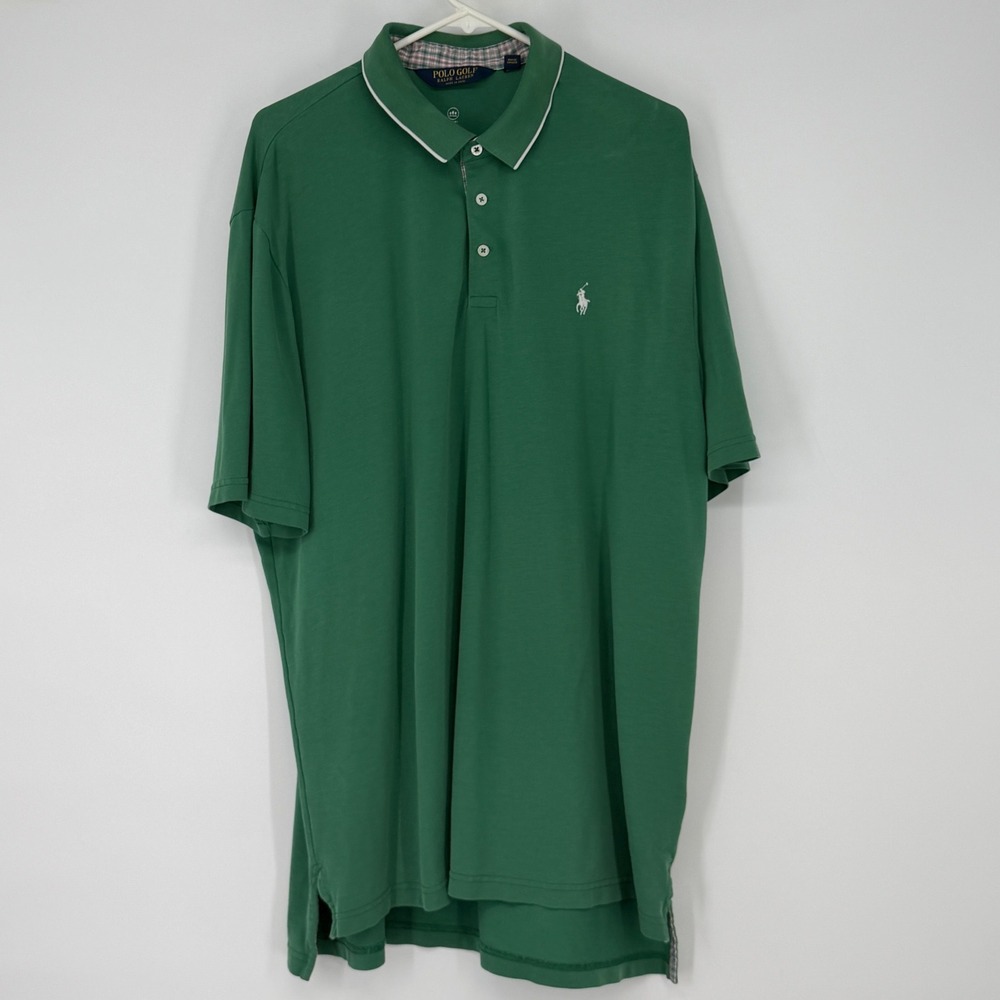Polo Golf Ralph Lauren Mens XL Green‎ Pique Short Sleeve Polo Shirt White Trim